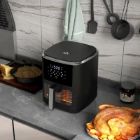 HOMCOM 6.5L 8 in 1 Digital Air Fryer Oven with Visible Window, Rapid Air Circulation, Adjustable Temp, Timer, Recipes and Non-stick Basket, 1500W, Black(m-10)