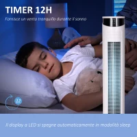 HOMCOM Ventilatore a Torre 45W a 3 Modalità e 3 Velocità con Timer da 12h, in ABS e Alluminio, Ø31.5x93 cm, Bianco(m-6)