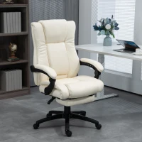 Vinsetto PU Leather Office Chair, Swivel Computer Chair with Footrest, Wheels, Adjustable Height, Cream White(m-2)