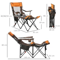Outsunny Foldable Reclining Garden Chairs with Footrest and Adjustable Backrest, Portable Camping Chair with Headrest, Cup Holder, Side Pocketand Carry Bag for Outdoor, Multicolour(m-3)