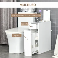 HOMCOM Mobiletto Armadietto con Cassetti Scorrevoli Moderno da Bagno, MDF, 17x48x58cm, Bianco(m-6)
