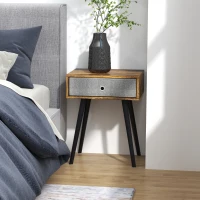 HOMCOM Bedside Table Set of 2, Industrial Nightstand, Tall End Table with Removable Fabric Drawer, Retro Chic Side Table Accent Furniture with Wooden Legs, Rustic Brown(m-7)