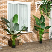 HOMCOM Pianta Artificiale Palma del Viaggiatore Alta 150cm per Interno ed Esterno con Vaso Incluso(m-7)