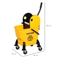 HOMCOM Chariot d'entretien avec seau, Accessoire de ménage 26L avec essoreur, sur roulette, jaune 60L x 27l x 71H cm(m-3)