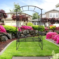 Outsunny Panchina da Giardino da 2 Posti con Pergolato, in Metallo, 115 x 59 x 203 cm, Nero(m-2)