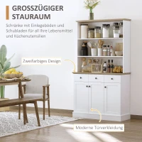 HOMCOM Küchenschrank, Buffet, 3 Schubladen, 3 Regale, 101 x 39 x 180,5 cm, Weiß/Natur(m-5)