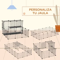 PawHut Jaula Modular para Animales Pequeños con 24 Paneles 2 Puertas para Cobayas Conejos Chinchillas 105x105x70cm Negro(m-4)