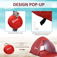 Outsunny Abri de plage tente de plage pliable pop-up automatique instantané protection UV fenêtre arrière grand tapis de sol rouge brique(m-5)