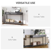 HOMCOM Console Table Worktop Bottom Shelf Home Two Drawer Industrial Minimal Style Grey Wood Tone Effect(m-7)