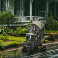 PawHut Pet Stroller for Small and Miniature Dogs, with Rain Cover - Khaki(m-2)
