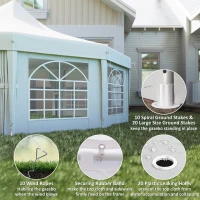 Outsunny 10 Sides Decagonal Garden Gazebo Marquee Party Tent Wedding Canopy Outdoor Heavy Duty Metal Frame (8.9m x 6.5m) - White(m-4)