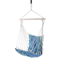 Outsunny Amaca Sedia Sospesa Imbottita con Corde e Supporto in Legno e Cotone a Righe(m-10)