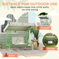 AIYAPLAY Kids Garden Swing Chair with Adjustable Canopy, Safety Belt, 2 Seater Hammock Swing Bench for Patio, Porch, Green(m-6)