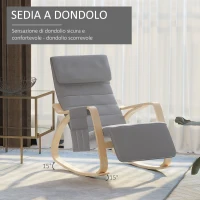 HOMCOM Sedia a Dondolo da Giardino di Design Poggiapiedi Regolabile in 5 Livelli Legno 66 × 90 × 92.5cm Grigio(m-4)