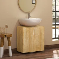 HOMCOM Mobiletto Bagno Sottolavabo Sospeso a 2 Ante con 2 Ripiani in Legno, Colore Naturale(m-2)