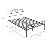 HOMCOM Struttura Letto Una Piazza e Mezza in Acciaio con Doghe Integrate, Testiera e Pediera, 140x200cm(m-3)