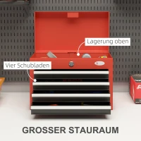 DURHAND Werkzeugkasten Werkzeugtrolley, inkl. Schloss, 2 Schlüssel, 45 cm x 24,5 cm x 32,5 cm, Rot(m-4)