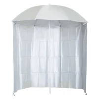Outsunny 88" Arc 2.2M Fishing Umbrella Beach Parasol with Sides Brolly Shelter Canopy Shade with FREE Carry Bag Off-White(m-1)