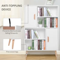 HOMCOM Sideboard Bookshelf Free Standing Bookcase Shelves Unit Display Storage Cabinet w/ Adjustable Shelves, Wooden Leg, Two Doors, White(m-6)