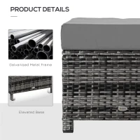 Outsunny Rattan Footstool Wicker Ottoman with Padded Seat Cushion Outdoor Patio Furniture for Garden Poolside Living Room, 50 x 50 x 35 cm, Grey(m-7)