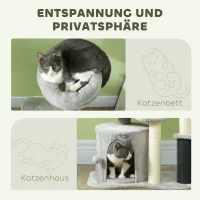 PawHut Katzen-Spielzentrum mit Kratzbaum, Bett, Spielbällen, Plüsch, 60 x 39 x 87 cm, Hellgrau/Creme(m-5)