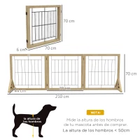 PawHut Valla para Mascotas Plegable de 3 Paneles con Plegado Bidireccional y Patas de Apoyo Triangulares 210x44x70 cm Natural(m-3)