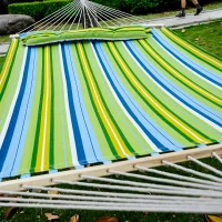 Outsunny Hamaca Colgante de Jardín para 2 Personas Hamaca Ecológico para Camping con Almohada Carga de 180 kg Rayas Azules y Verdes 3,4x1,4m(m-7)