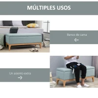 HOMCOM Baúl de Almacenaje para Dormitorio 72L Tapizado en Lino con Patas de Madera 110x39x45 cm Verde Claro(m-5)