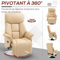 HOMCOM Fauteuil inclinable pivotant repose-pied réglable accoudoirs piètement acier chromé revêtement synthétique PU beige(m-5)