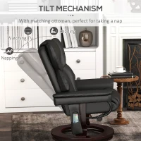 HOMCOM Massage Recliner Chair with Footstool, Upholstered Reclining Armchair with Adjustable Backrest, Steel Frame and Wood Base, Swivel Chair for Living Room, Bedroom, Black(m-5)