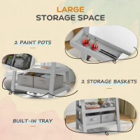 AIYAPLAY 3 in 1 Kids Easel Double-Sided Magnetic Whiteboard and Chalkboard with Paper Roll, Storage Baskets - Grey(m-5)