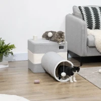 PawHut Túnel para Gatos con Cueva Tubo de Juguete para Mascotas con Orificio Superior y Bola Colgante 48x95x58 cm Gris(m-2)