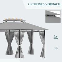 Outsunny Pavillon 3x4m Gartenpavillon mit 6 Seitenteilen Partyzelt Gartenzelt Festzelt mit Doppeldach Dunkelgrau(m-4)