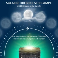 Outsunny Außenleuchte mit Solarmodul, Einschaltautomatik, 8 h Betriebszeit, Rattanoptik, Stahl, 15,5 x 15,5 x 46 cm, Grau(m-5)