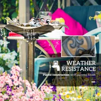 Outsunny 71cm Bird Bath for Garden, Standing Pedestal Birdbath with Lotus Leaf Basin, Vintage Decorative Bird Bath Bowl for Outdoor, Bronze Tone(m-6)