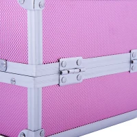 HOMCOM Maletín Maquillaje Profesional Estuche de Cosmético Portátil con Bandejas de 3 Niveles y Espejo 2 Llaves para Joyero Manicura Viaje 20x15x15 cm Rosa(m-9)