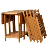 Outsunny Salon de jardin style colonial 4 pers. 5 pièces table à manger avec roulettes + 4 chaises pliables bois massif acacia pré-huilé(m-7)