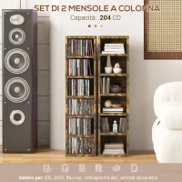 HOMCOM Set 2 Librerie Scaffale porta CD a 6 Ripiani ad Altezza Regolabile, in Legno, 21x19.2x88.3 cm, Marrone(m-4)
