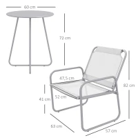 Outsunny 3-teiliges Gartenmöbelset, 2 Stühle mit atmungsaktivem Stoffbezug, 1 runder Tisch Ø60 cm, Hellgrau(m-3)