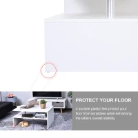 HOMCOM Coffee Table with Storage, 2-Tier Centre Table, Modern Living Room Table with Open Shelf and Aluminium Poles, White(m-6)