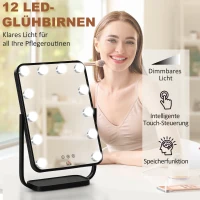 HOMCOM Schminkspiegel mit 12 LED-Lichtern Metall Schwarz(m-4)
