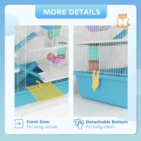 PawHut 4 Tier Hamster Cage w/ Tubes, Exercise Wheel, Hut, Water Bottle, Food Dish, Ramps, for Dwarf Hamster, Light Blue(m-8)