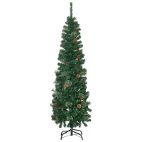 HOMCOM 5.5FT Tall Pencil Slim Artificial Christmas Tree with Realistic Branches, Tip Count and Pine Cones, Pine Needles Tree, Xmas Decoration, Green(m-1)