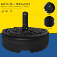 Outsunny Base per Ombrellone Semicircolare Riempibile con Sabbia o Acqua per Pali 38-48mm, Nero(m-6)