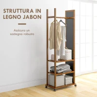 HOMCOM Specchio da Camera e Ingresso con 3 Ripiani Inferiori e Binario, in Legno e Vetro, 35.8x59.8x170 cm(m-7)