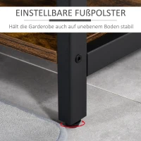 HOMCOM Garderobenständer mit 12 Haken und Schuhregal Kleiderständer Wandgarderobe Stahl Braun+Schwarz 100 x 40 x 184 cm(m-6)