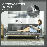 HOMCOM Divano Letto 3 Posti con Design Clic Clac e 2 Cuscini, in Tessuto Effetto Velluto, 206x81x83 cm, Grigio(m-3)