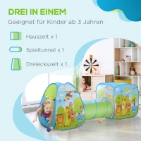 HOMCOM Pop up Kinderspielzelt 3-teiliges Babyzelt Kinderzelt Tunnel Faltbar Polyester 230 x 74 x 93 cm(m-5)