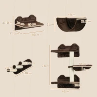 PawHut 4PCs Wall-Mounted Cat Shelves w/ Scratching Post, Hammock, Nest - Brown(m-3)