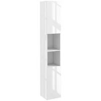 kleankin Freestanding Bathroom Cabinet, High Gloss Storage Cabinet with Doors and Adjustable Shelves, 30 x 30 x 181.5 cm, White(m-1)